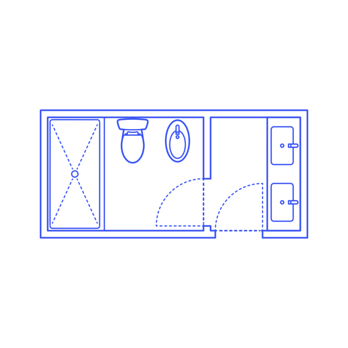 Free Download Vectors, Layouts Bathrooms Primary Split Shower Bidet 2 Wall Center Line Tracing Svg Vector