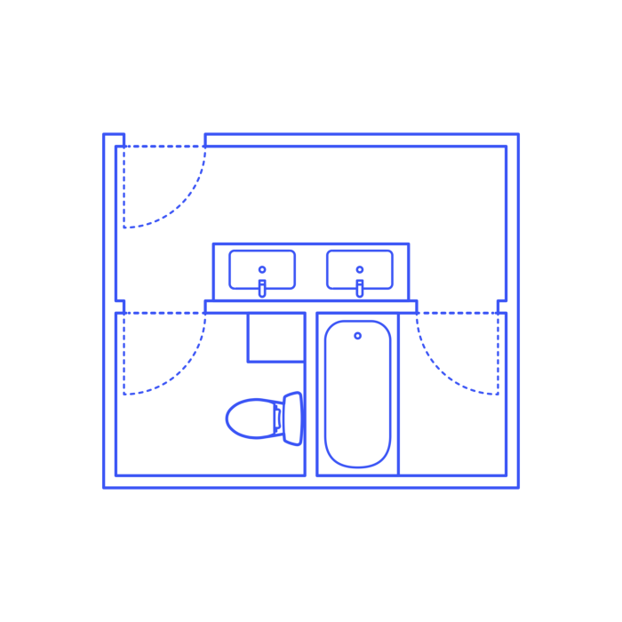 Free Download Vectors, Layouts Bathrooms Primary Split U Shape Drawing Svg Vector